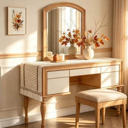 yuboo Fall Boho 72 Inches Table Runner, Modern Farmhouse Dresser Cover Top - color: Beige&cream, size: 72 inch
