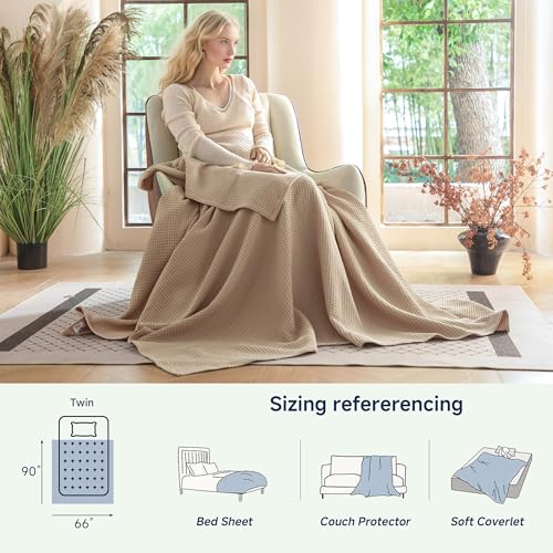 Simple&Opulence 100% Cotton Waffle Weave Blanket, Twin Size 66"x90", Khaki - color: Khaki, size: Twin(66"x90")
