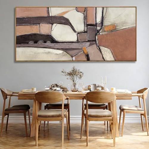 ZENPEE Brown & Grey Abstract Canvas Wall Art 32x71, Neutral Off-White Geometric Design with Wooden Frame, Modern Oversized wall art for living room - color: Brown & Beige, size: 70"L x 32"W