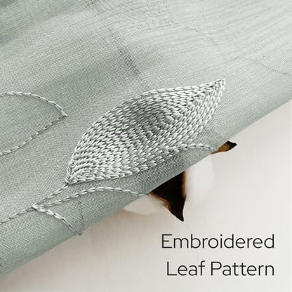 HOMEIDEAS Sage Green Kitchen Curtains Leaf Embroidered, 52x45, 2 Panel - color: 1-sage Green, size: 52"W x 45"L (Pack of 2)