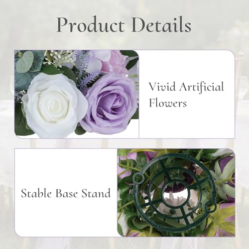 Flower Centerpieces for Wedding Tables: Purple and White, 2Pcs - color: Purple & White, size: 2 PCS