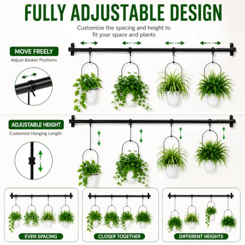 Adjustable Hanging Window Planter with 4 Pots, Space Saving Indoor Herb Garden Plant Hanger, Metal Vertical Plant Rack for Kitchen, Balcony & Home Deco41in-4 Flower pots - size: 41in-4 flower pots