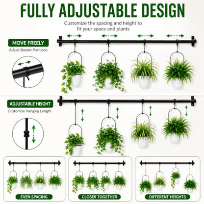 Adjustable Hanging Window Planter with 4 Pots, Space Saving Indoor Herb Garden Plant Hanger, Metal Vertical Plant Rack for Kitchen, Balcony & Home Deco41in-4 Flower pots - size: 41in-4 flower pots
