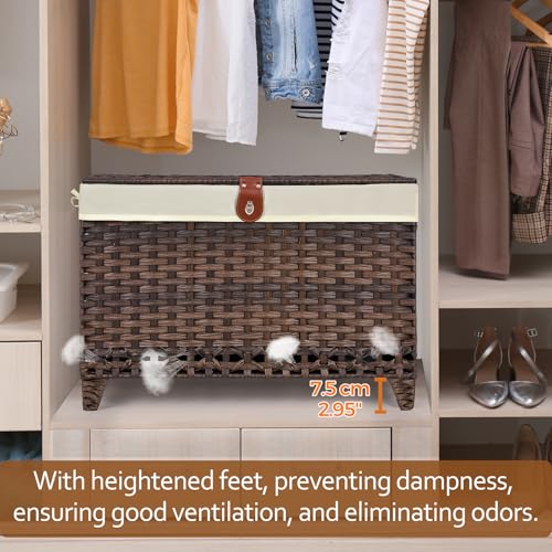 Wicker Storage Basket with Lid, 160L Shelf Basket with Removable Liner Bag - color: Brown, size: 160L