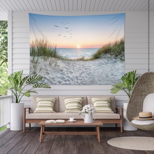 HVEST Ocean Beach Tapestry Wall Hanging, Sunset Seabird and Beach with Grass Wall Tapestry Natural Landscape Tapestries for Bedroom Living Room Dorm Decoration, 60x40 Inches - color: Multicolor, size: 40"L x 60"W