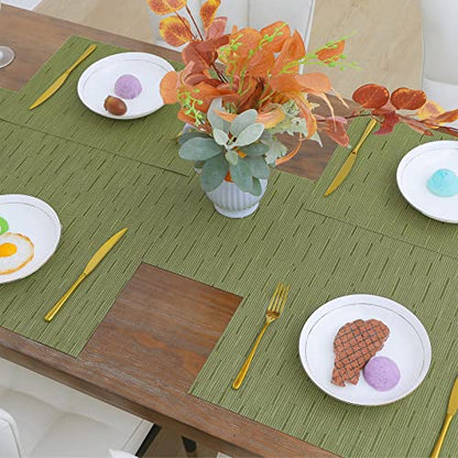 SHACOS Placemats Set of 4 Woven Vinyl Place Mats for Dining Table Wipe Clean Non Slip Table Mats (4, Olive Green) - color: Olive Green, size: Set of 4