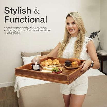TIDITA 20" x 20" Square Wooden Ottoman Tray, Built-in Handles, Serving Tray - color: Acacia, size: 20" x 20" x 2.4"