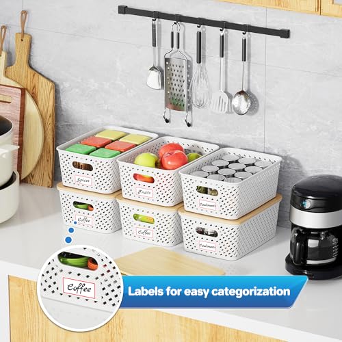Anysig 8 Pack Plastic Storage Bins with Bamboo Lids, 5.2 QT Stackable Bins - color: Cream White