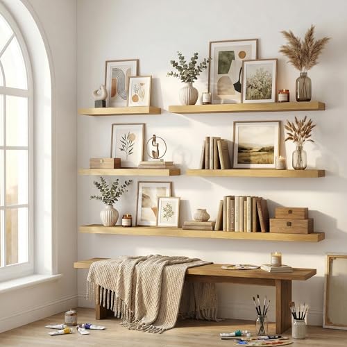 Venusmiles 12 inch Deep Floating Shelves for Wall, 24" Wide, Oak, 2-Pack - color: Oak Finish, size: 24"w x 12"d, 2p