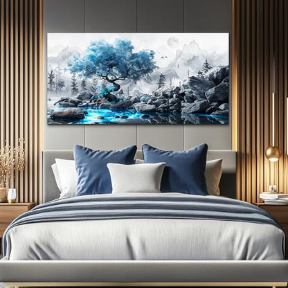 Canvas Wall Art for Living Room Black And White Landscape Tree 30x60 Inches - color: Blue Tree, size: 60"L x 30"W
