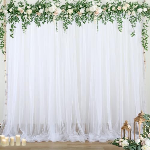 White Backdrop Curtain for Parties 10 ft x 10 ft Sheer Tulle Backdrop Drapes for Wedding Ceremony Birthday Baby Shower Ceiling Drapes Christmas Photo Backdrop Curtain Decorations 2 Panels 5ft x 10ft - color: White, size: 10FT X 10FT(2 Panels W5ft X H10ft)