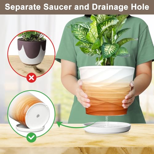 8 Inch Ceramic Plant Pot, Khaki + White - color: Khaki + White, size: 8 Inch-1 Pack