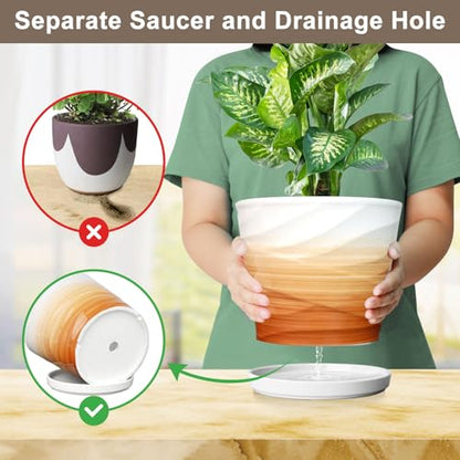 8 Inch Ceramic Plant Pot, Khaki + White - color: Khaki + White, size: 8 Inch-1 Pack