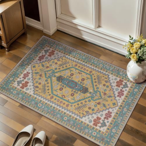 Ciicool 2x3ft Small Area Rug,Washable Boho Thin Mat for Entryway Kitchen - color: Yellow/Multi, size: 2' X 3' (Rectangular)