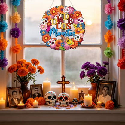 COCHIE Día De Los Muertos Sugar Skulls Door Decorations Welcome Sign - style: Death