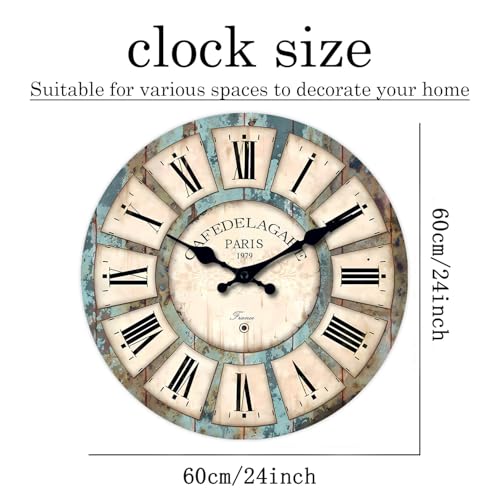Wood Rustic Silent Wall Clocks for Living Room 24 Inch - color: Blue1, size: 24 Inch