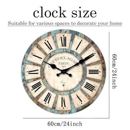 Wood Rustic Silent Wall Clocks for Living Room 24 Inch - color: Blue1, size: 24 Inch