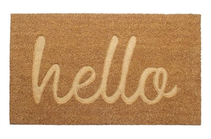 Coir Doormat - 17x30 inch Deep Groove Dirt Trapping Hello Design - color: Hello - Impression, size: 1'5" x 2'6" (Rectangular)