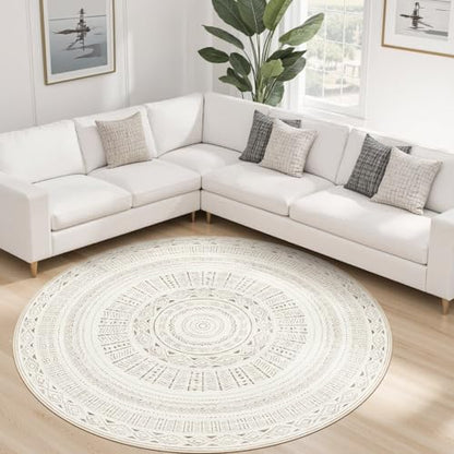 cotiled 6x6 Round Rug 6ft Circle Living Room Boho Area Rugs - color: Light Brown/Cream, size: 6' (Round)