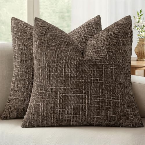 MIULEE Chenille Textured Fall Throw Pillow Covers Brown 18x18 Set of 2 - color: Brown, size: 18" x 18" (Pack of 2)