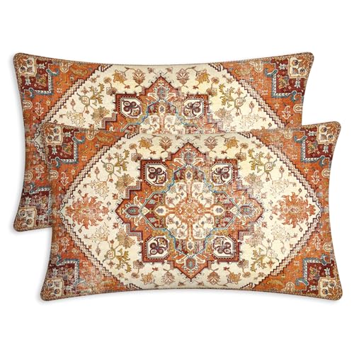 Orange Boho Lumbar Pillow Covers 12X20 Set of 2 Bohemian - color: Red Orange