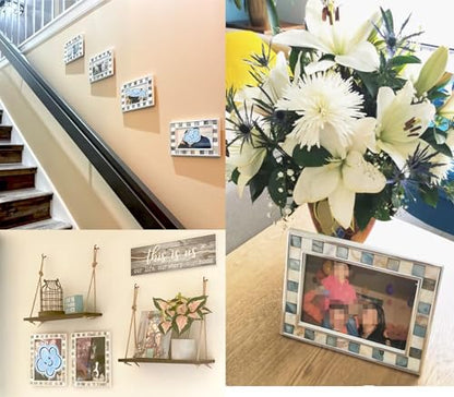 Mother of Pearl Picture Frame 6x8, Grey + White, 1Pc | Silver Plate Wall or Tabletop Frame, Wedding Photo Frame, Mosaic Glass Beach Frame, Holiday Gift - color: Grey, size: 6x8 Inch