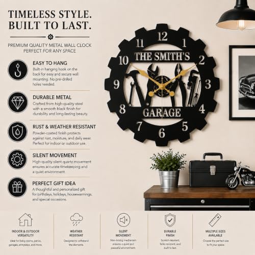 Personalized Garage Clock, Custom Metal Wall Clock, Mechanic Garage Decor - color: Design7