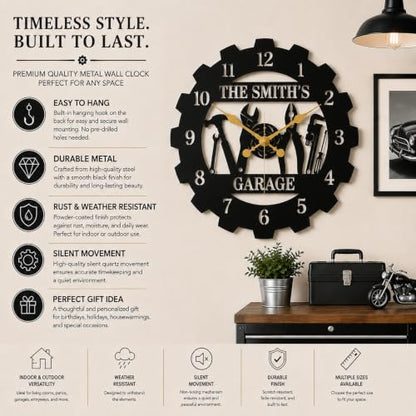 Personalized Garage Clock, Custom Metal Wall Clock, Mechanic Garage Decor - color: Design7
