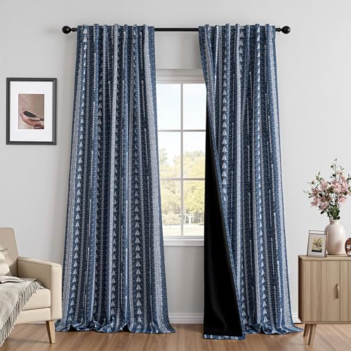 MEETSKY Blue Boho 95% Blackout Bedroom Curtains 50Wx95L,2 Panels - color: Blue, size: 50"W x 95"L (Pack of 2)