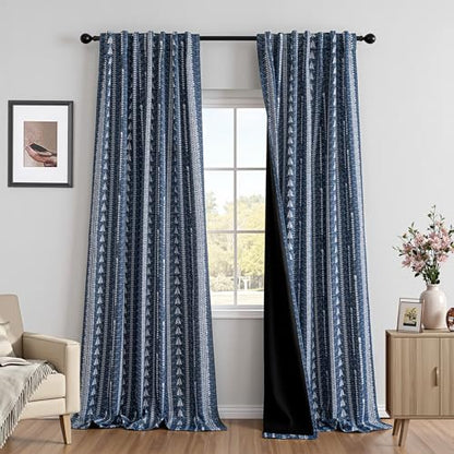 MEETSKY Blue Boho 95% Blackout Bedroom Curtains 50Wx95L,2 Panels - color: Blue, size: 50"W x 95"L (Pack of 2)