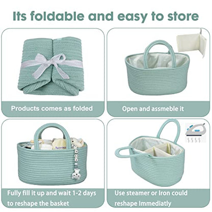 XUANGUO Cotton Rope Baby Diaper Caddy Organizer Basket Light Green - color: light green, size: Regular