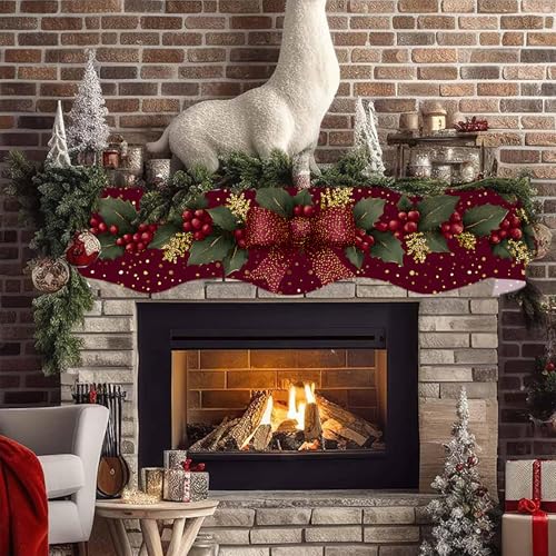 NYZE Christmas Mantel Scarf 70 x 17 Inch Fireplace Mantel Scarf Cover Decoration for Christmas Fireplace Scarf Shelf Top Runner Holiday Winter Home Decor - size: 70 x 17 in, style: Bow