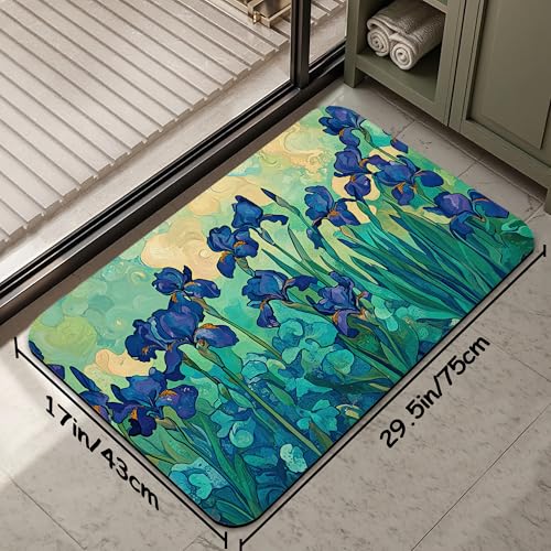 Bathroom Rug 29.5"x17", Retro Purple Flowers Bath Mat with Non-Slip Rubber Backing, Quick-Drying Absorbent Thin Floor Mat for Bathroom, Shower, Sink, or Kitchen - color: Retro Purple Flowers