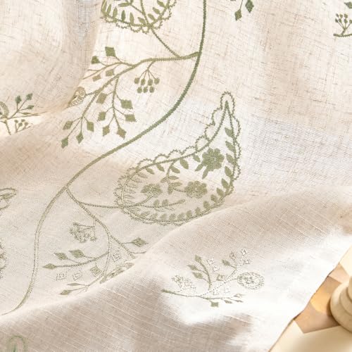 jinchan Linen Curtains 84 Inch Sage Floral Drapes Back Tab 2 Panels Set - color: Sage on Beige, size: 50"W x 84"L (Pack of 2)