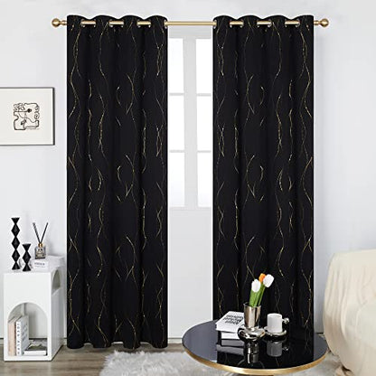 Deconovo Black Out Curtains 84 Inch Long, Curtains for Living Room Bedroom - color: Black/Dots and Line, size: 52"W x 84"L (Pack of 2)