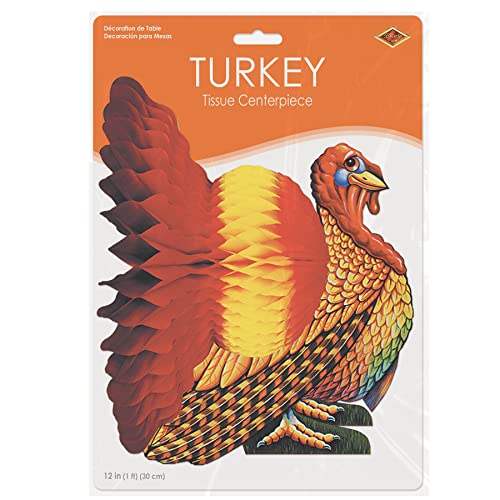 Beistle Tissue Turkey Centerpiece Thanksgiving Table Decor 1 Pack 12 Inch
