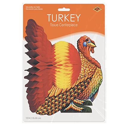 Beistle Tissue Turkey Centerpiece Thanksgiving Table Decor 1 Pack 12 Inch