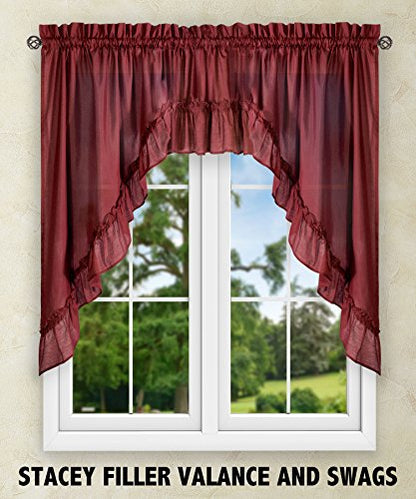 Ellis Curtain Stacey 54-by-13 Inch Ruffled Filler Valance (Merlot) - color: Merlot