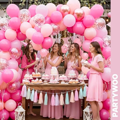 PartyWoo Pink and Gold Balloons 66pcs 12 Inch Gold Pearl Hot Pink Balloons - color: Pink-3315