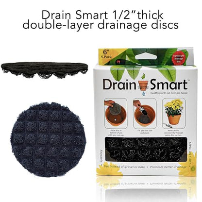 Drain Smart Planter Pot Filler & Drainage Insert – 3D Mesh Disc Replaces Rocks & Gravel – Keeps Soil in, Lets Water Drain Out – Reusable Liner for Indoor & Outdoor Pots (6" – 5 Pack) - size: 6" – 5 Pack