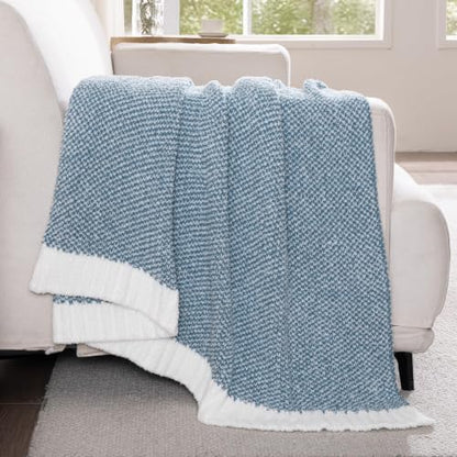 Exclusivo Mezcla Reversible Knit Throw Blanket for Couch, Heather Blue - color: Heather Blue, size: Throw (50"x60")