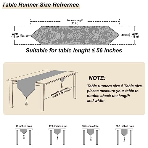 Luxury Damask Table Runner 72 Inches Long Beige Chenille Jacquard European - color: Beige, size: 13x72"
