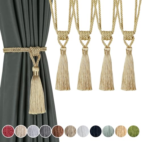 4 Pack Curtain Tiebacks Handmade Tassel Rope Curtain Holdbacks - color: Gold, size: 4p