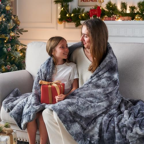 NEWCOSPLAY Faux Fur Sherpa Throw Blanket for Couch, Grey, 50"x60" - color: Grey, size: Throw(50"x60")