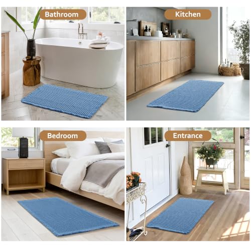 JIUZHEN Set of 2 Waffle Bathroom Rugs Boho Bath Mats 16"x24"+24"x36", Blue - color: Blue, size: 16"x24" + 24"x36"