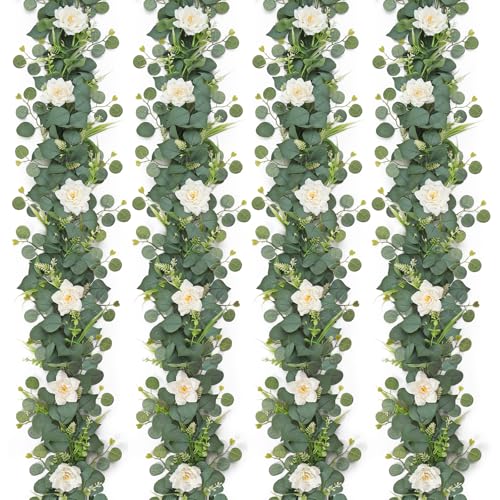 Flower Garland Artificial Rose Garland 4PCS Eucalyptus Garlands - color: White Rose, size: 4PCS