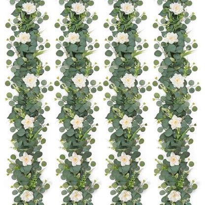 Flower Garland Artificial Rose Garland 4PCS Eucalyptus Garlands - color: White Rose, size: 4PCS