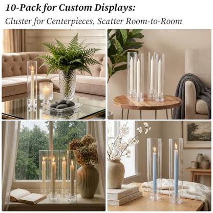 10Pcs Hurricane Glass Candle Holders for Candlesticks Hurricane Taper Candle Holder Clear Glass Candlestick Holder Tapered Candlestick Holder for Dining Table Thanksgiving Christmas Wedding Fall Decor