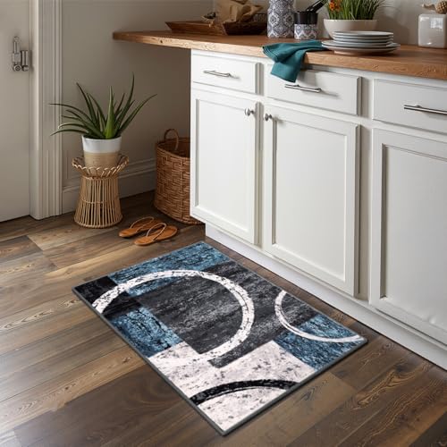 Yamaziot 2x3 Washable Modern Abstract Area Rug Non-Slip Entryway Rug - color: Blue/Multi, size: 2x3ft