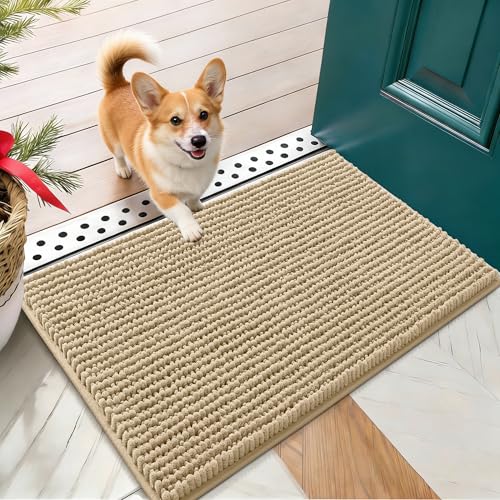 OLANLY Dog Door Mat for Muddy Paws 24x16, Extra Absorbent Chenille Mud Mat - color: Beige, size: 24" X 16"